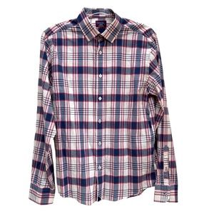 UNTUCKit Slim Fit Blue Red Plaid Button-Up Shirt Classic Preppy Academia